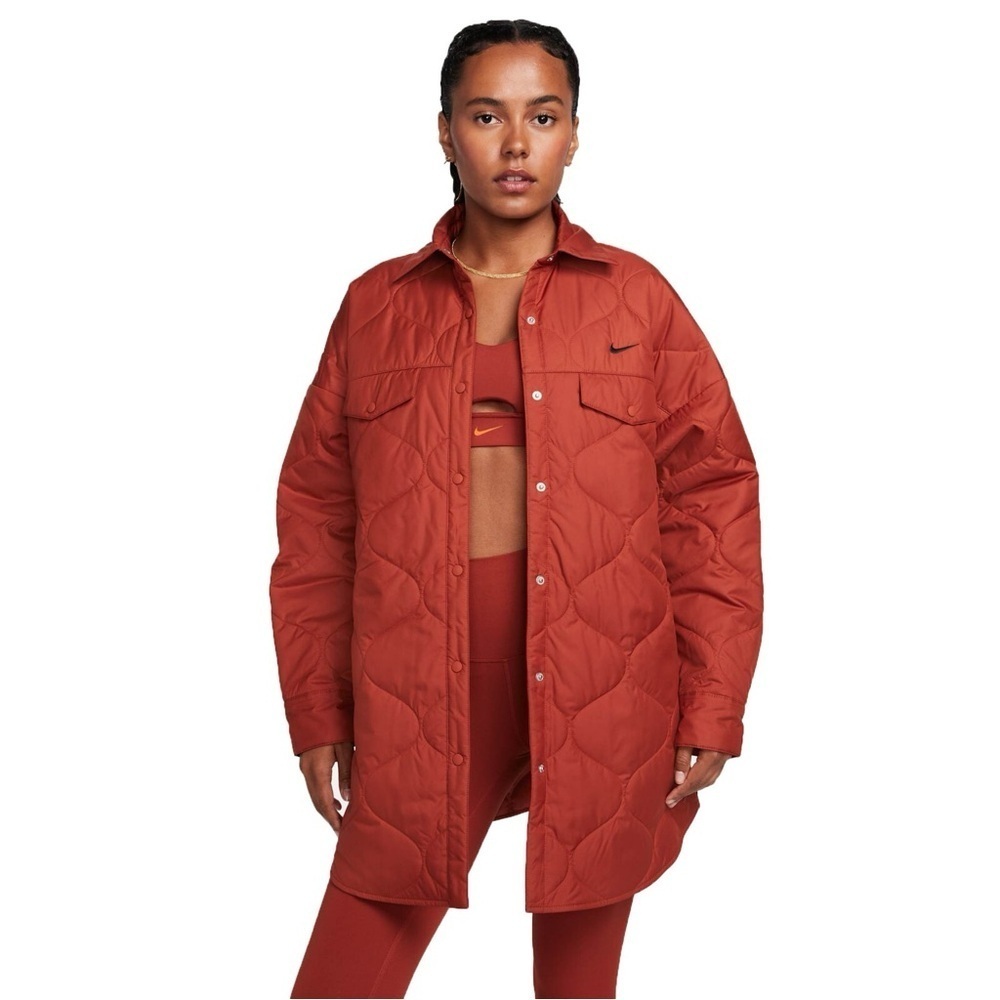Nike Womens Oversized Quilted Trench Puffer Coat Rugged Orange Rust FB8732-832 L